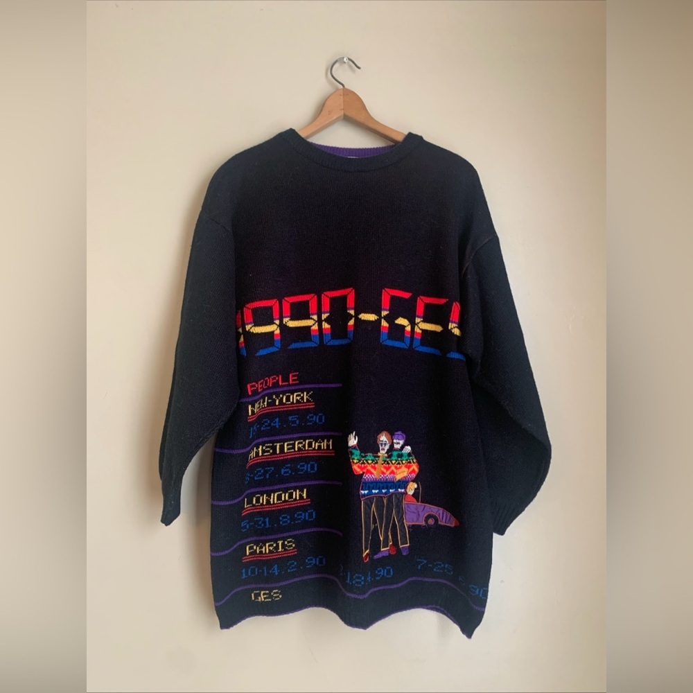 Vtg 90’s Sweater Weird Unusual Pattern Made In Israel Funky People Places